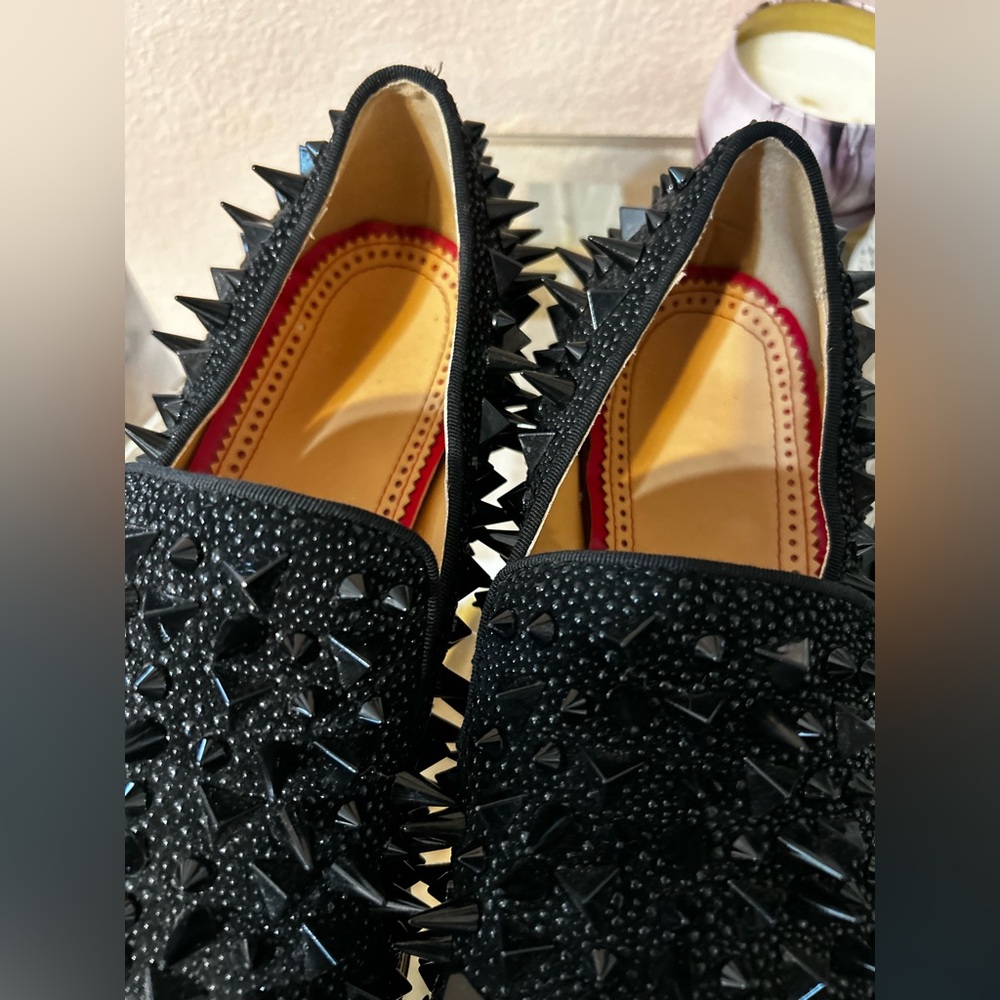 Black with Red Bottom Soles Spiked Studded Rivets Slip On Dress Shoes/Loafers 41 - Picture 3 of 16